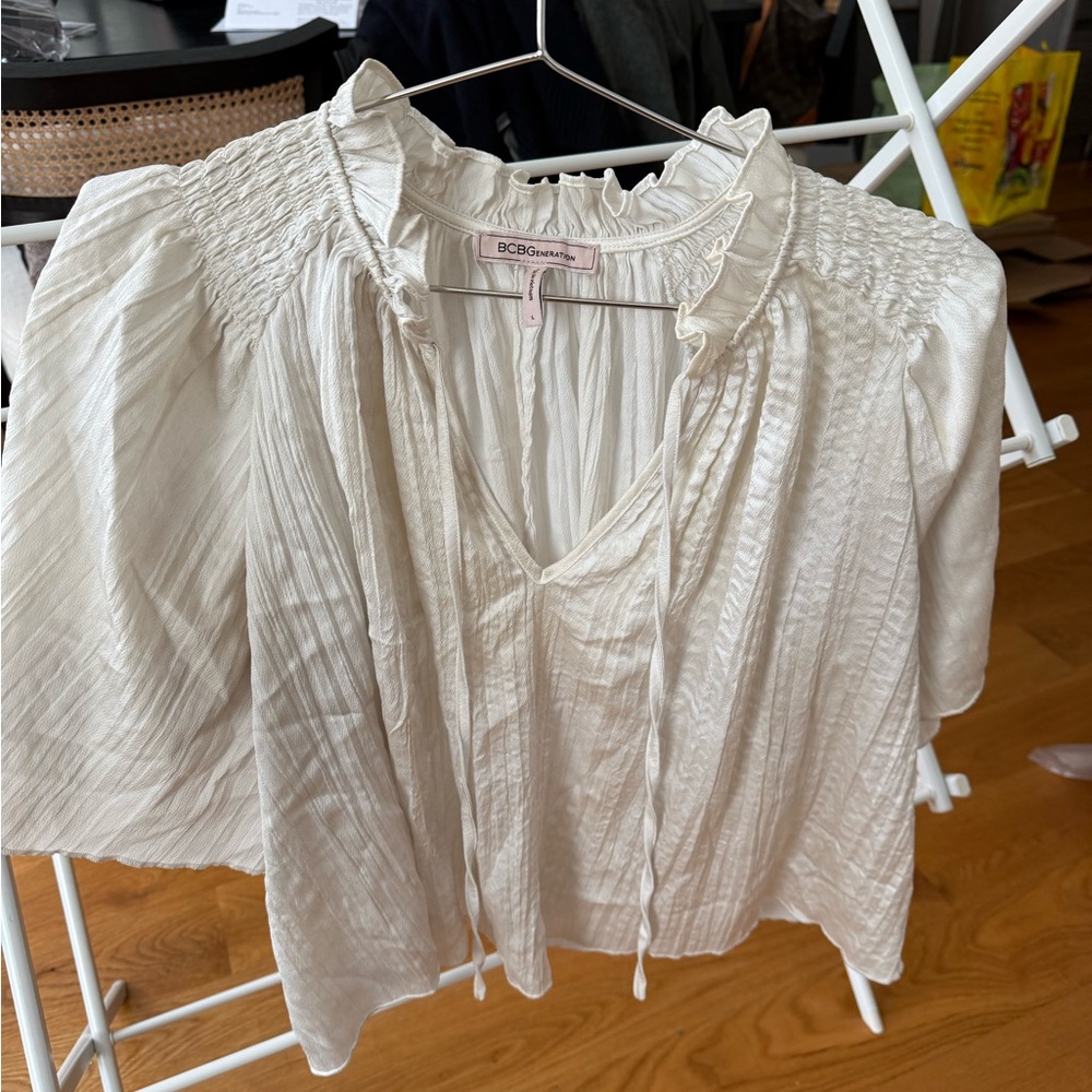 BCBGeneration Cream Blouse with Ruffle Details